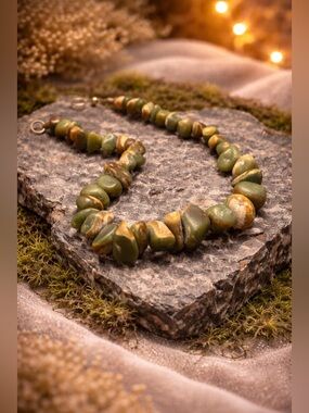 Ancient Earth Guardian Green Opal Talisman Necklace Raw Natural Stones Grounding
